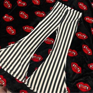 Forest Ink Black and White Striped Tights - Beetle Flare Pants